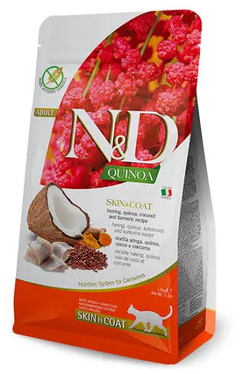 N&D Quinoa Skin & Coat Recipe With Herring, Quinoa, Coconut and Turmeric For Adult Cats package
