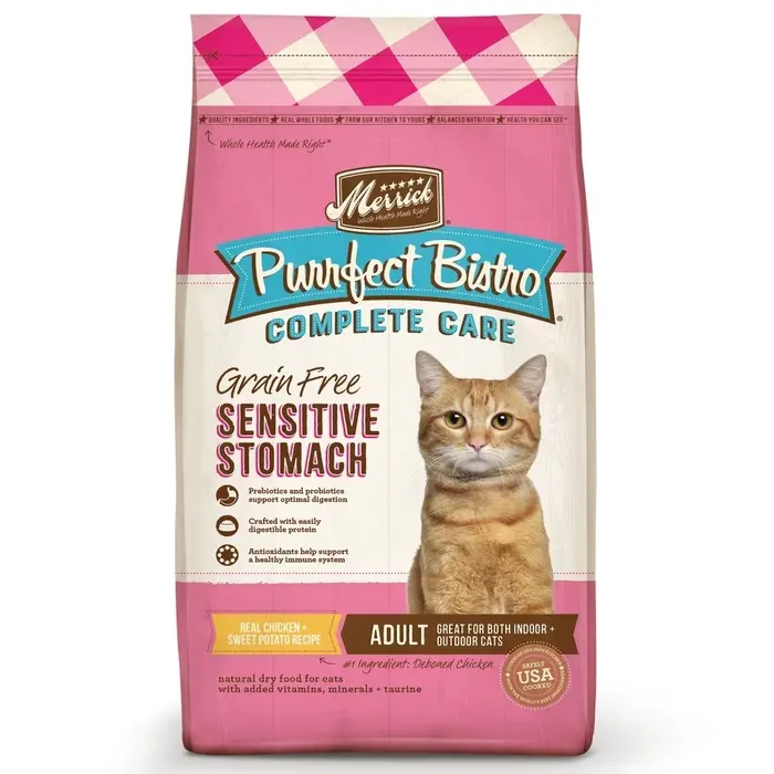 Purrfect Bistro Complete Care Sensitive Stomach Recipe With Real Chicken + Sweet Potato For Adult Cats package