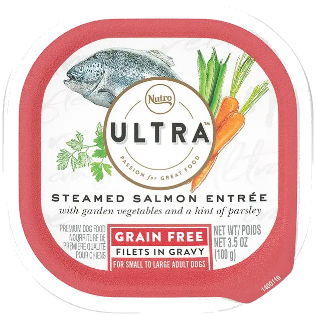 Ultra Steamed Chicken & Salmon Entree Filets In Gravy package