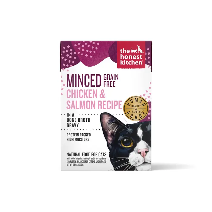 Minced Grain Free Chicken & Salmon Recipe In A Bone Broth Gravy For Cats package