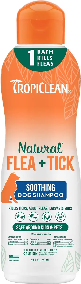 Natural Flea + Tick Soothing Dog Shampoo package